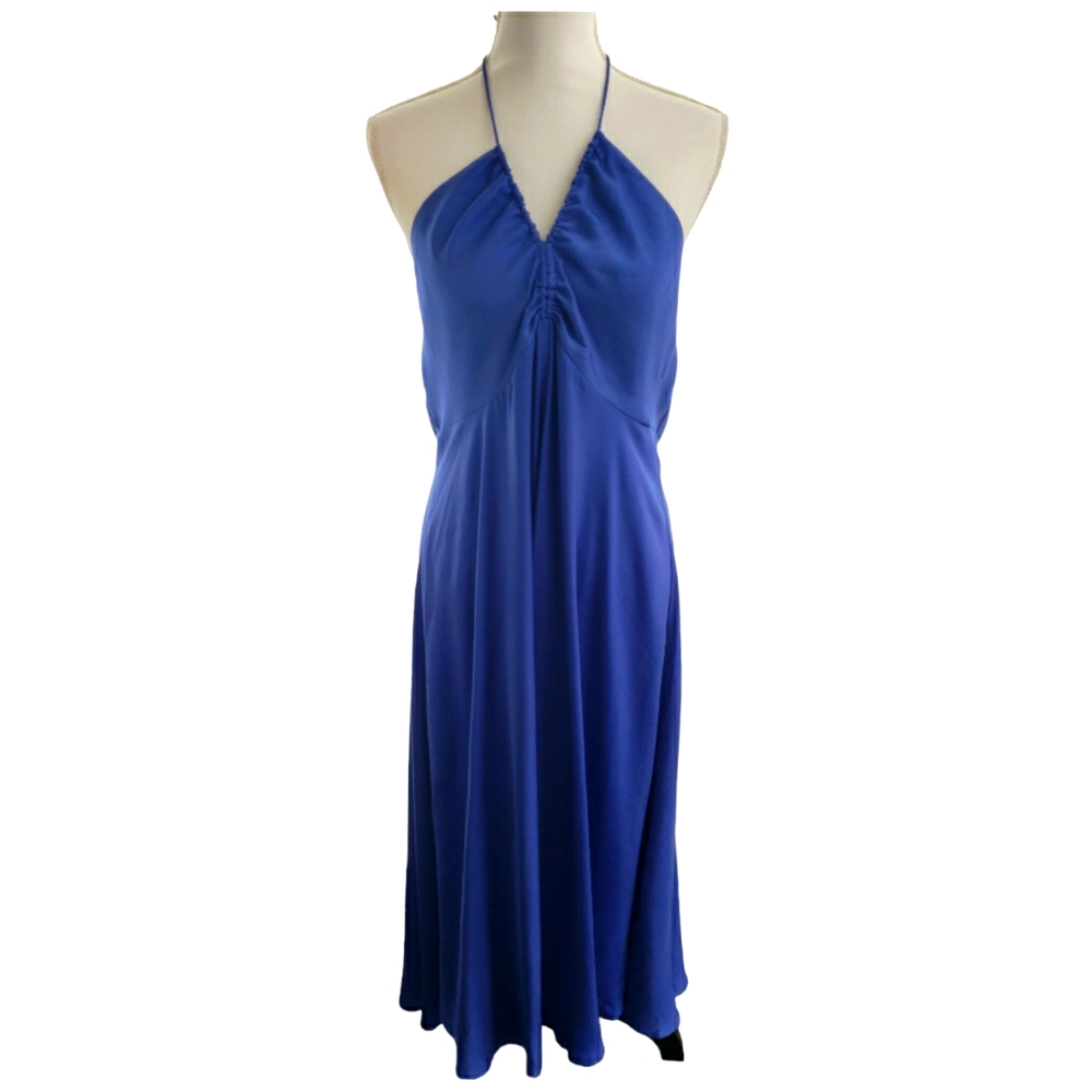 Banana Republic NWT Slip Dress Rouched Halter Large in Granite Blue Retail $109